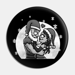 Romantic Young Santa - And Mrs. Claus Black And White Edition Pin