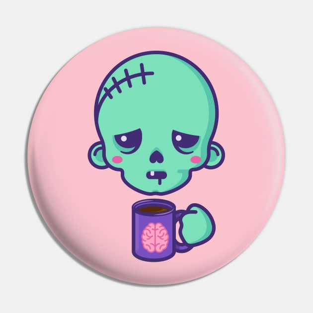 Tired kawaii zombie with brains coffee cup Pin by Sugar & Bones