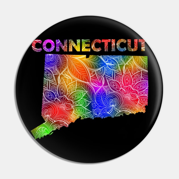 Colorful mandala art map of Connecticut with text in multicolor pattern Pin by Happy Citizen