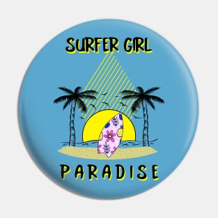 Surfer Girl Surfboard Tropical Paradise Pin