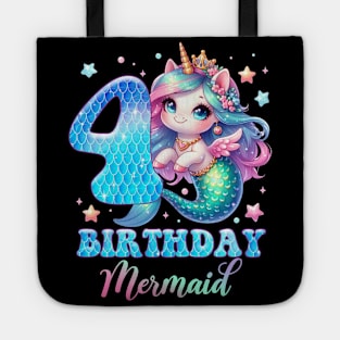 Unicorn Mermaid 4th Birthday 4 Year Old Party Girls B-day Gift For Girls Kids Tote