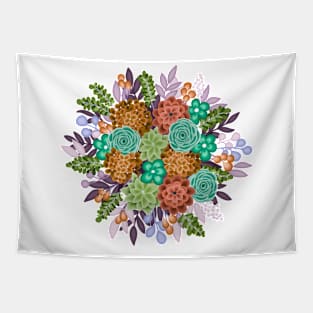 Orange and teal Floral bouquet Tapestry