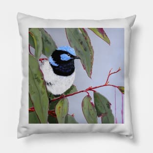 Blue Wren amongst the Gum Leaves Pillow