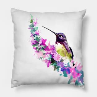 Hummingbird and Pink purple Flowers Pillow