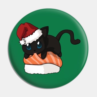 Black Cat Salmon Sushi Christmas Pin