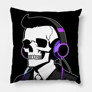 Elegant Skull With Headphones, Violet | Listening Music Pillow