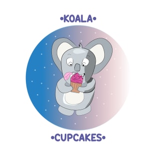 Cute Koala With Cupcake Cartoon Design T-Shirt