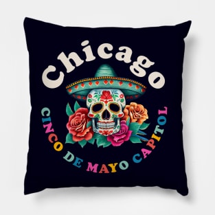 Chicago Cinco de Mayo 2023 Sugar Skull Illinois Pillow