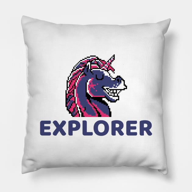 Explorer Gamer! Unicorn! Retro Pixel Art Pillow by Johan13