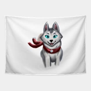 Cute Husky Drawing Tapestry