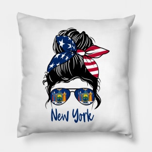 New York girl Messy bun , American Girl , New York Flag Pillow