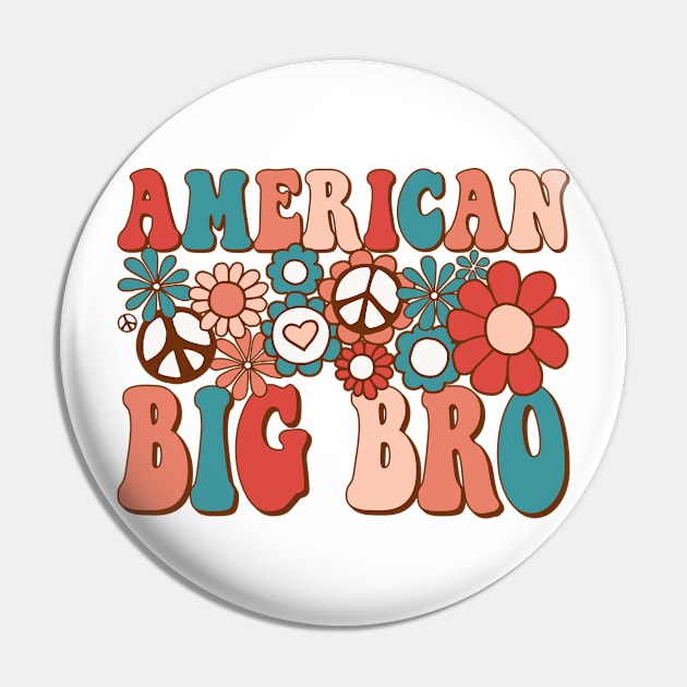 Retro Groovy American Big Bro Matching Family 4th of July Pin by BramCrye