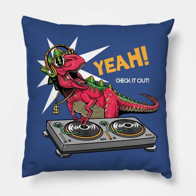 Dj Dinosaur Turntable Pillow by WorldDinosaurs