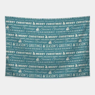 Retro Blue and White Christmas Typography Pattern Tapestry