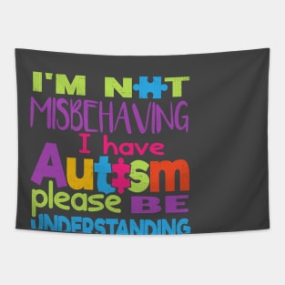 I'm not misbehaving - I have autism - Puzzle Piece Logo Tapestry