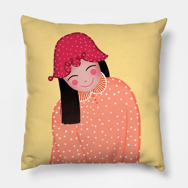 Happy girl with Love hat smiling, version 1 Pillow by iulistration