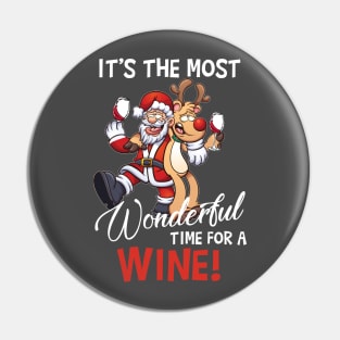 It's The Most Wonderful Time For A Wine Santa Xmas Pin