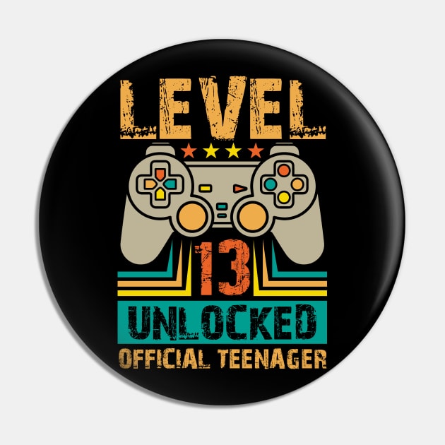 13th Birthday Gift Boys Level 13 Unlocked Official Teenager Pin by Happy Shirt