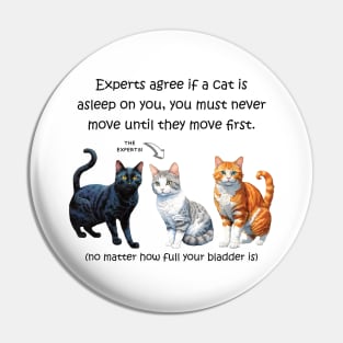 Experts agree if a cat is asleep on you, you must never move until they move first - funny watercolour cat design Pin