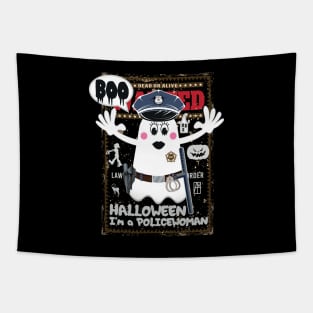 BOO Policewoman dressed as a GHOST - cute Halloween Tapestry
