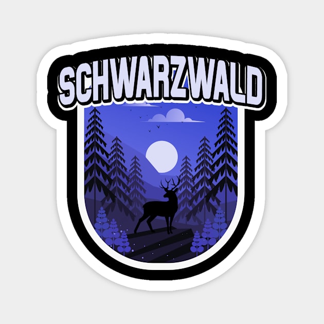 Schwarzwald Illustration Wald Bäume Hirsch Magnet by Foxxy Merch