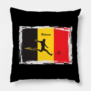 Grunge Belgium Flag & Soccer Player with Soccer Ball Pillow