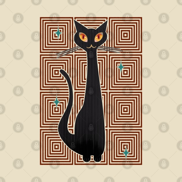 Op-Art Hip Cat Mid Century Anime (red background) by SunGraphicsLab