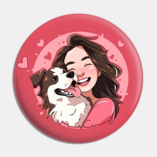 Just a girl with her dog border collie Pin