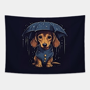 Dachshund holding a tiny umbrella Tapestry