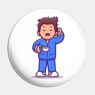 Sleepy Guy Holding Coffee Pin