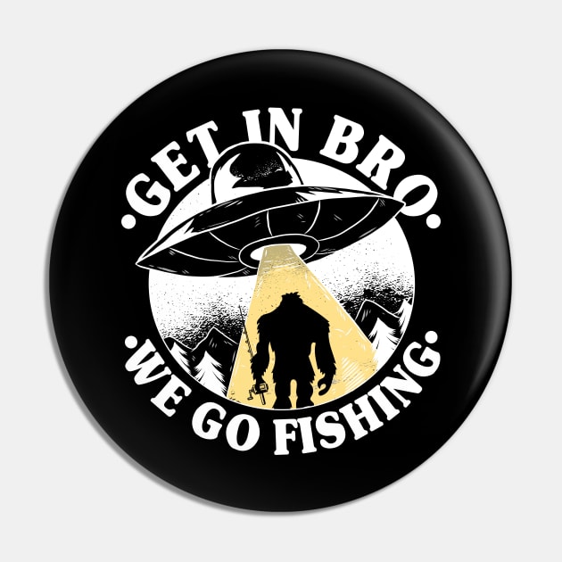 Funny Vintage Bigfoot Sasquatch UFO Fishing Gift Pin by Kuehni