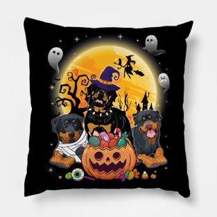 Rottweiler Dog Mummy Witch Moon Ghosts Happy Halloween Thanksgiving Merry Christmas Day Pillow