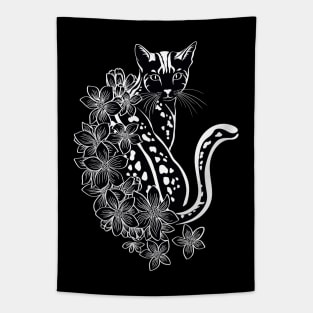 Cat Flower Tattoo Tapestry