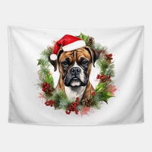 Christmas Boxer Dog Wreath Tapestry