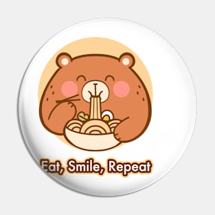 Funny Cartoon Bear Devouring Delicious Noodles Pin