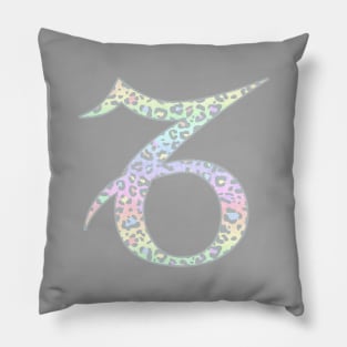 Capricorn Zodiac Horoscope Symbol in Pastel Rainbow Leopard Print Pillow