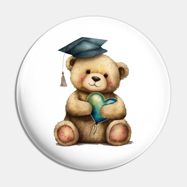 Watercolor Teddy Bear Graduation Pin by Chromatic Fusion Studio