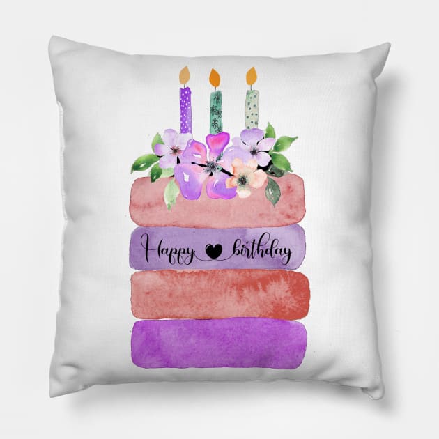 Happy Birthday purple Cake Pillow by Anines Atelier