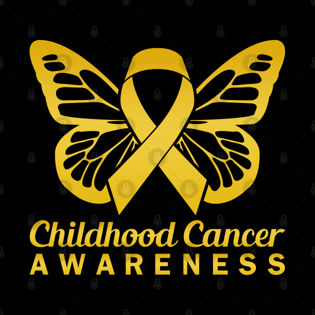 CHILDHOOD CANCER RIBBON BUTTERFLY GOLD YELLOW by JWOLF