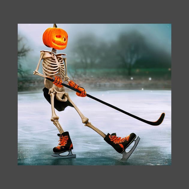 ce Hockey playing skeleton Halloween Digital Art Funny by Carroll MB Designs