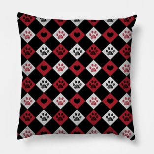 Plaid check heart pattern with paw prints Pillow