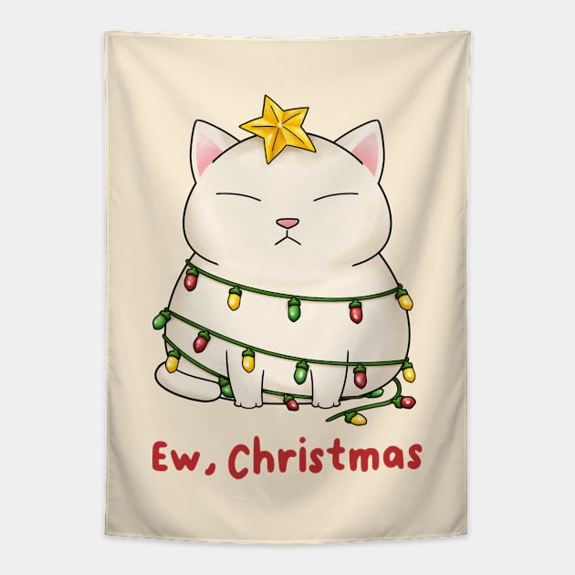 Ew Christmas Cute White Cat Christmas Tree Tapestry by Takeda_Art