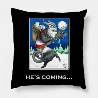 Ferret Krampus - He's Coming - White Outlined Version Pillow