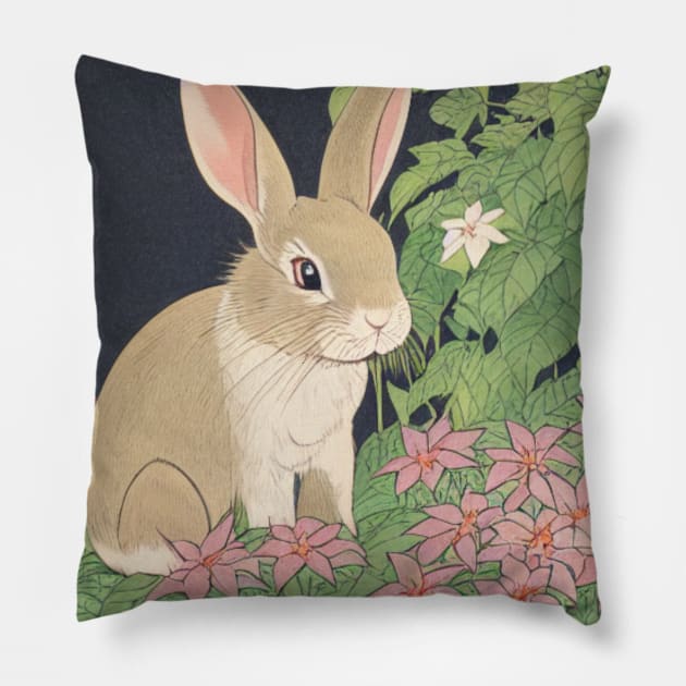 Flowers with Grey Mini Lop Bunny Rabbit Mom Pillow by wigobun