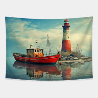 Lighthouse Seacoast Serene Landscape Tapestry