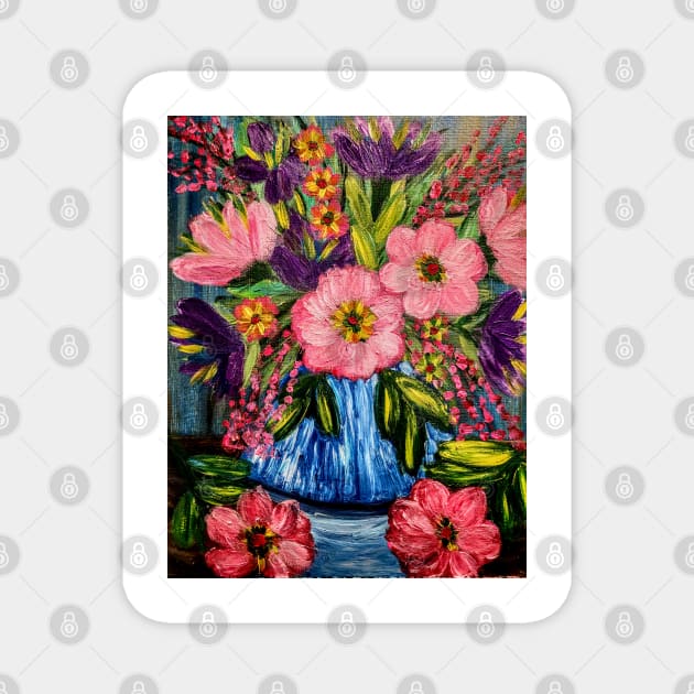 Pink and purple flowers Magnet by kkartwork