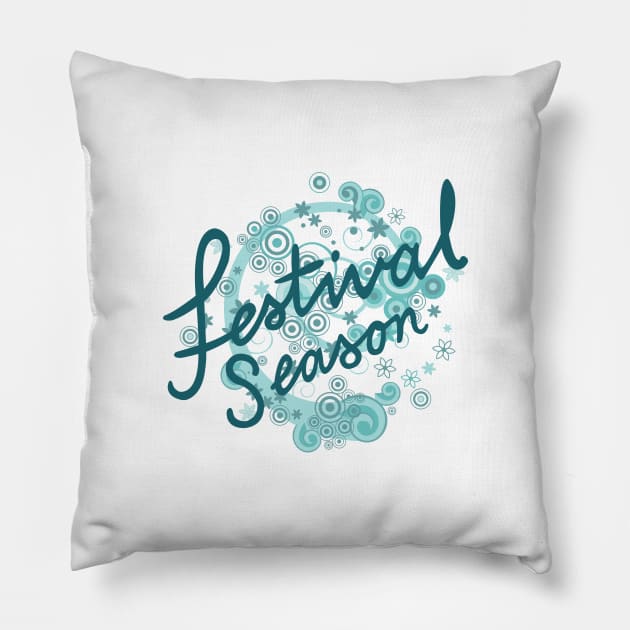 Festival Season Type Design Teals Pillow by NataliePaskell