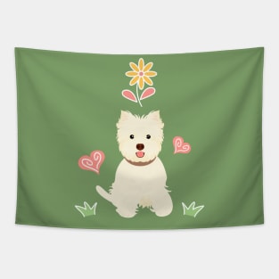 Happy West Highland White Terrier and Flower Tapestry