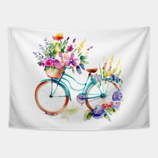 Pretty watercolor Bike with Basket of Flowers Tapestry