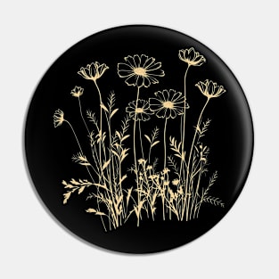 Wildflower Line Art Golden Meadow Pin